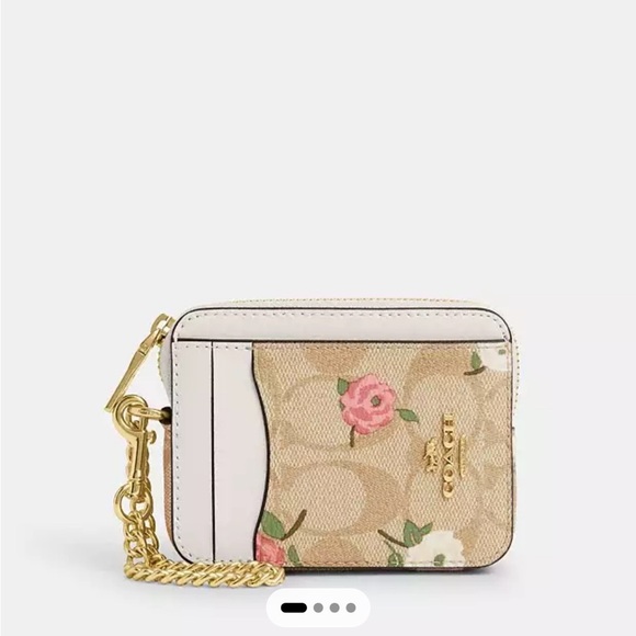 COACH Zip Card Case In Signature Canvas Floral Print Leather Light Khaki NEW - Picture 9 of 12